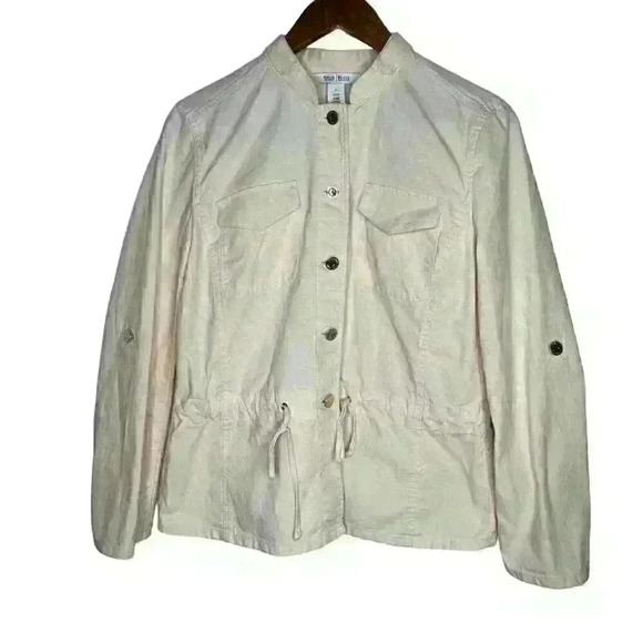 White House Black Market Lightweight‎ Denim Jacket Peach Sz 6 - Picture 1 of 10